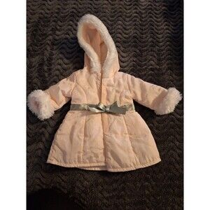 American Girl Pretty Pink Coat Jacket faux fur silver gray bow